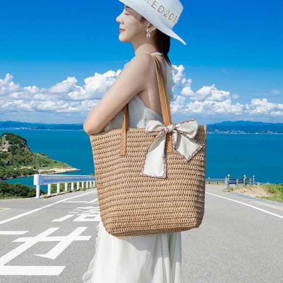 Women's Straw Beach Tote Large Lightweight Summer Purse Travel Work - Picture 9 of 9